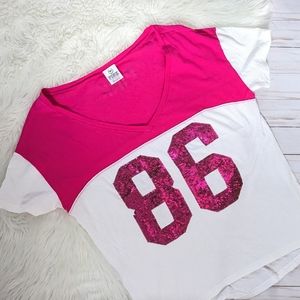 Victoria's Secret PINK Jersey T-Shirt - Hot Pink with Sequins - Bling